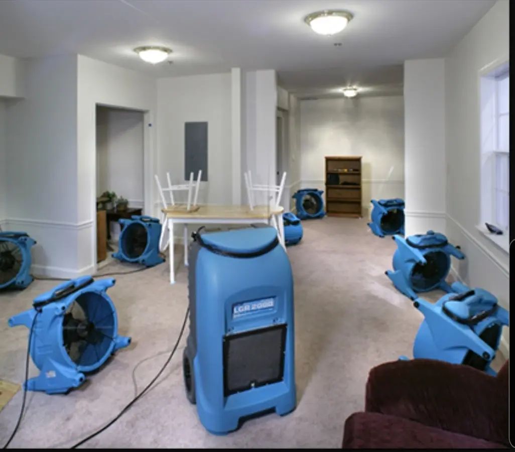 Air movers and dehumidifier setup for Water Damage Restoration in Floyds Knobs